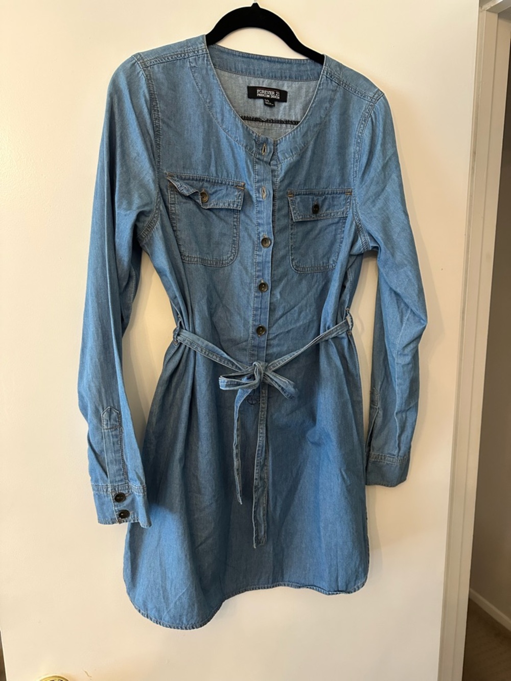 Forever 21 Light Blue Denim Shirt Dress with Tie Waist